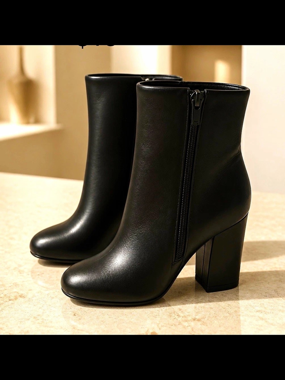 Women's Black Faux Leather Ankle Bootie Side Zip Block Heel Round Toe 7
